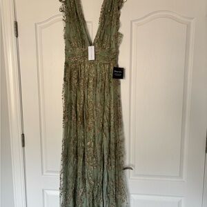 Baltic Born Green and Gold Embroidered Dress